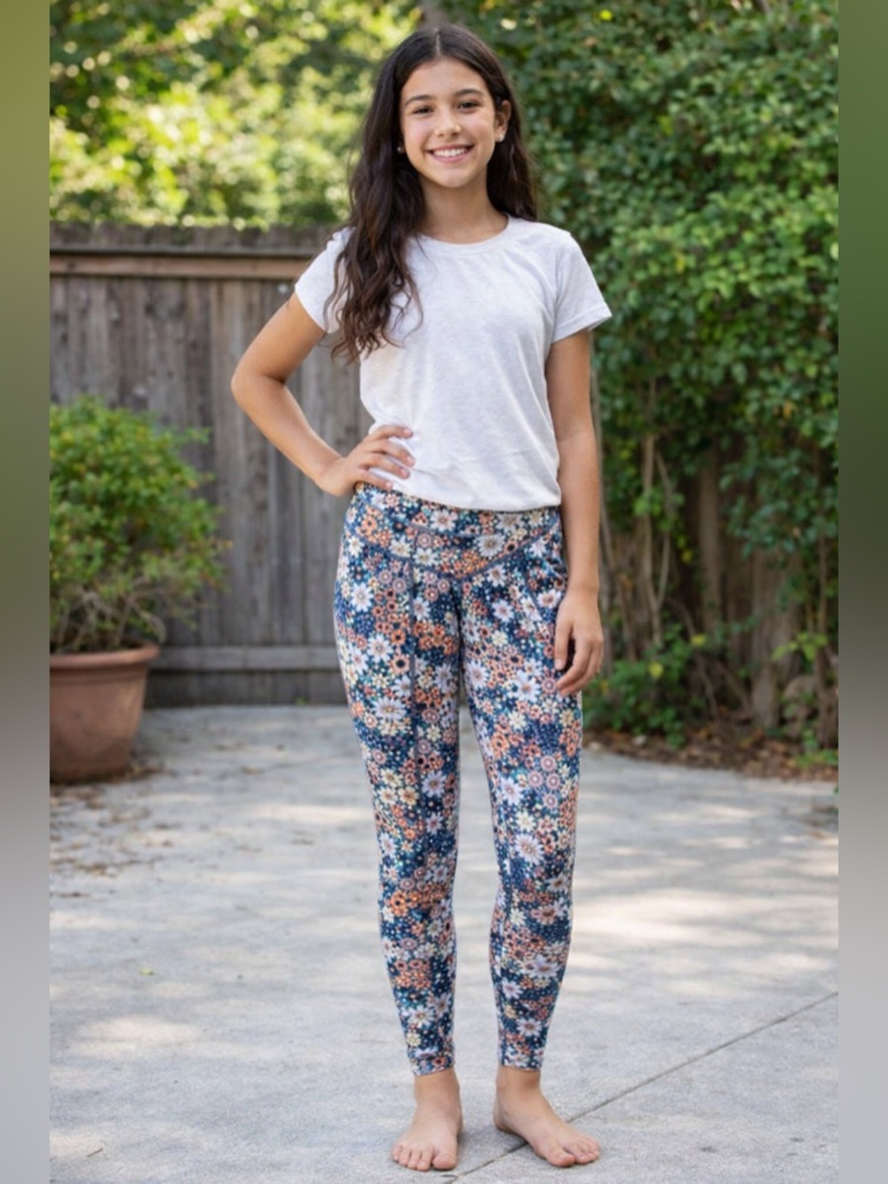 Aerie Kids High Waisted Floral Leggings Blue Pink White -activewear gymnastics